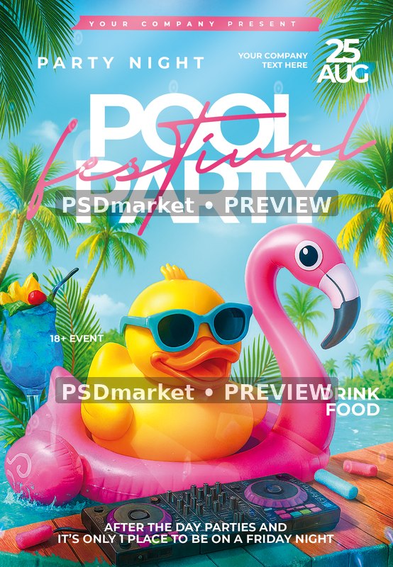 Rubber Duck Pool Festival Flyer PSD Template — PSD template preview