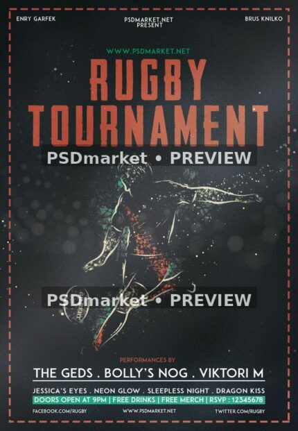 Rugby Tournament Textured Player Flyer PSD Template — PSD template preview