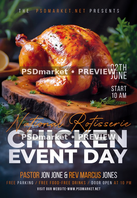 Rustic Roast Chicken Event Day Flyer PSD Template — PSD template preview