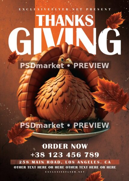 Rustic Turkey Thanksgiving Flyer PSD Template — reduced watermarked source artwork preview