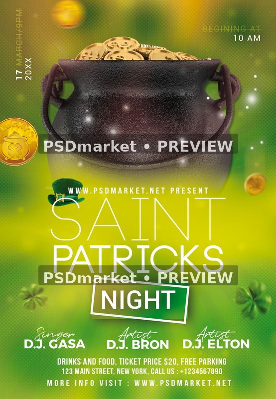 Saint Patrick’s Night Gold Cauldron Flyer PSD Template — PSD template preview
