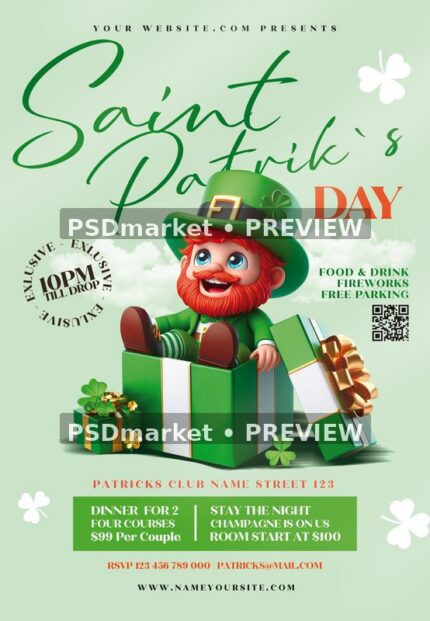 Saint Patricks Mint Gift Box Flyer PSD Template — PSD template preview