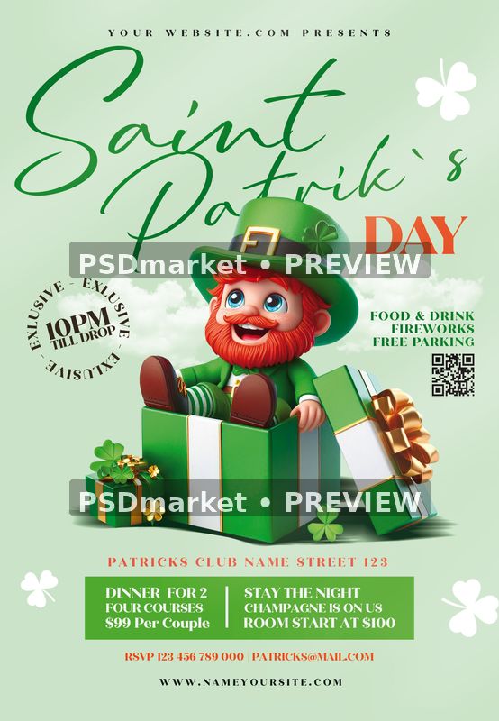Saint Patricks Mint Gift Box Flyer PSD Template — PSD template preview
