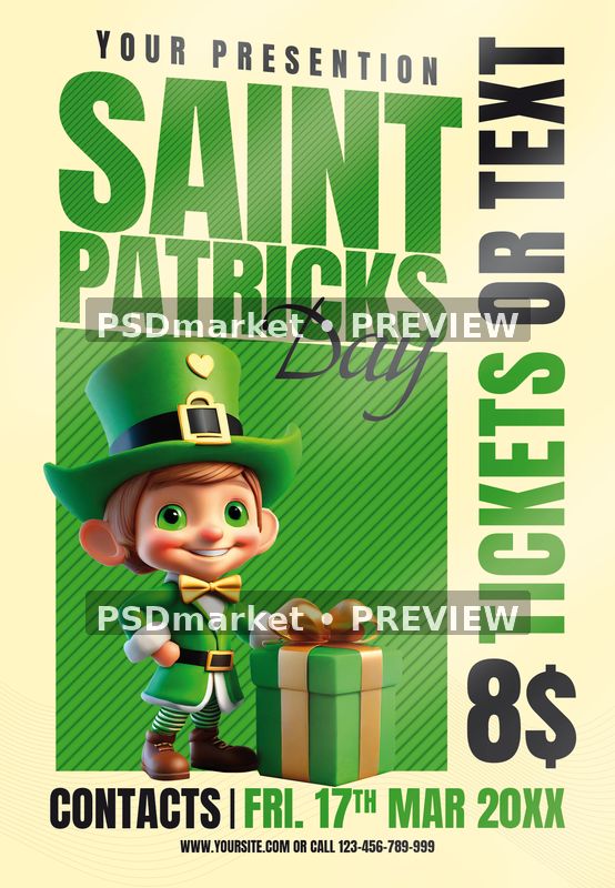 Saint Patricks Yellow Ticket Flyer PSD Template — PSD template preview