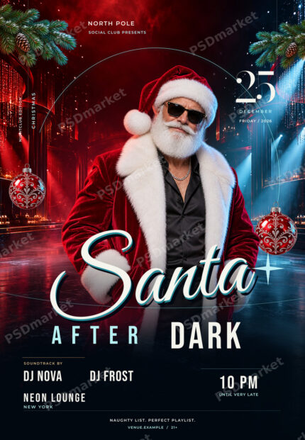 Watermarked preview of Santa After Dark Editorial Christmas Flyer PSD Template