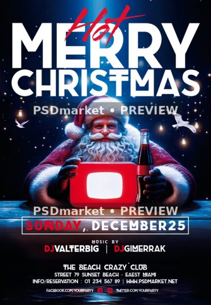 Santa Tabletop Merry Christmas Flyer PSD Template — reduced watermarked source artwork preview