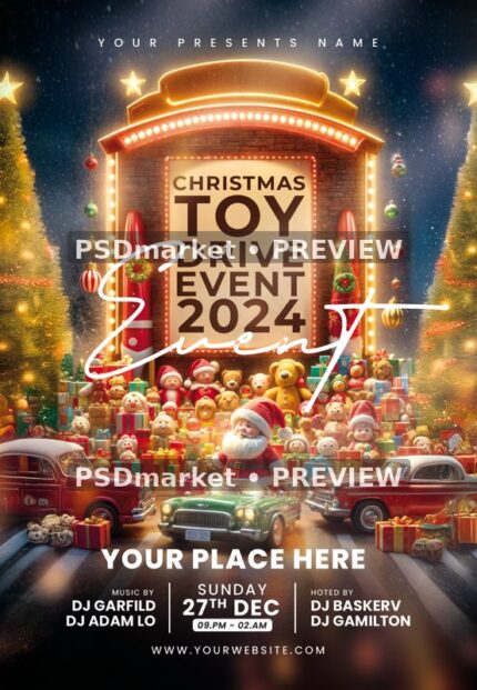 Santa Toy Car Christmas Drive Flyer PSD Template — reduced watermarked source artwork preview