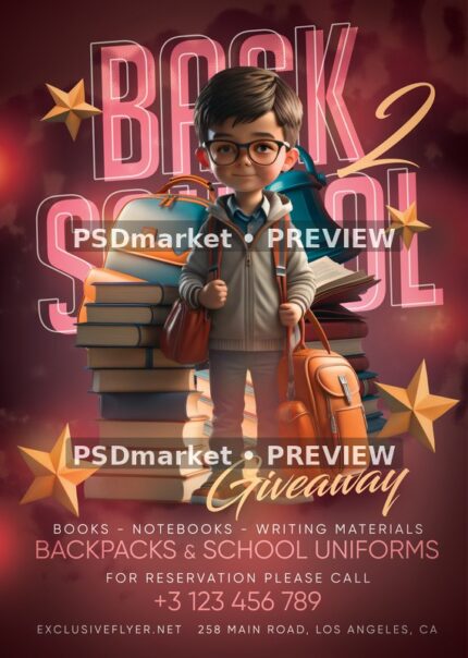 Schoolboy Backpack Back to School Giveaway Flyer — reduced watermarked source artwork preview