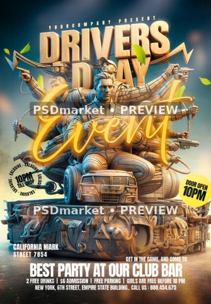 Sculptural Figures Drivers Day Event Flyer — reduced watermarked source artwork preview