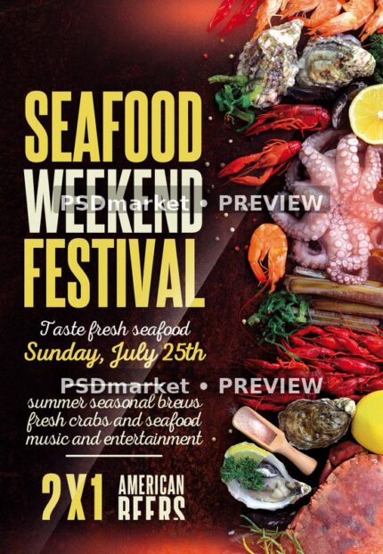 Seafood Weekend Festival Photo Flyer with two horizontal PSDmarket preview watermarks