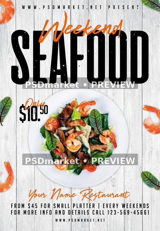 Seafood Weekend Restaurant Flyer PSD Template — PSD template preview