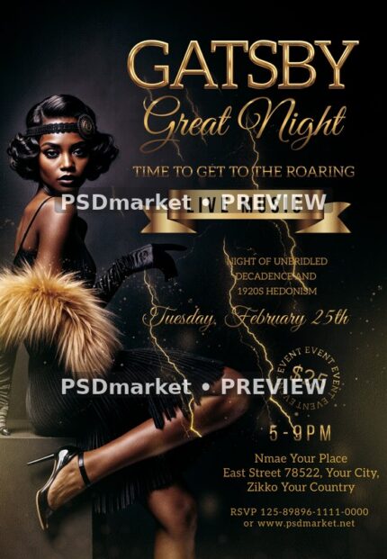 Seated Flapper Gatsby Great Night Flyer — reduced watermarked source artwork preview