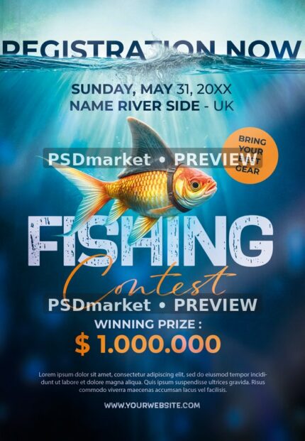 Shark Fin Goldfish Fishing Contest Flyer PSD Template — PSD template preview