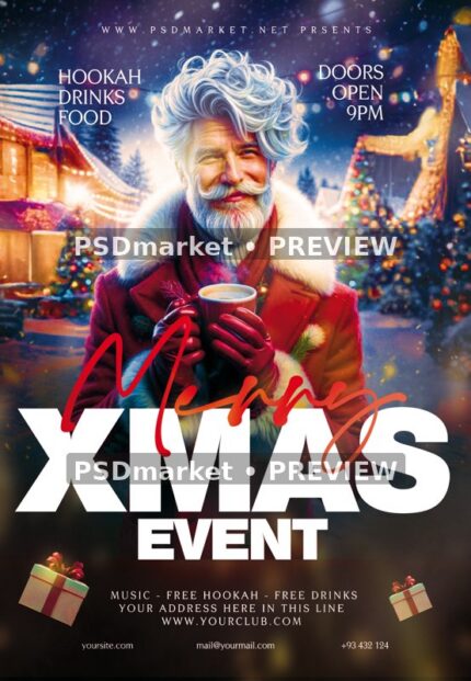 Silver-Haired Man Xmas Event Flyer PSD Template — reduced watermarked source artwork preview