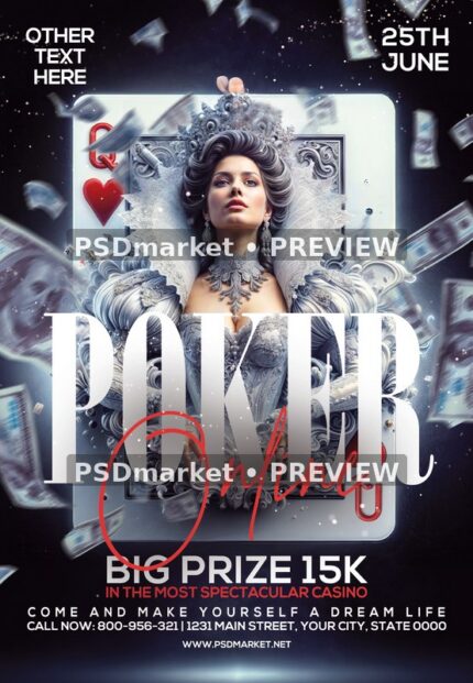 Silver Queen of Hearts Poker Flyer — reduced watermarked source artwork preview
