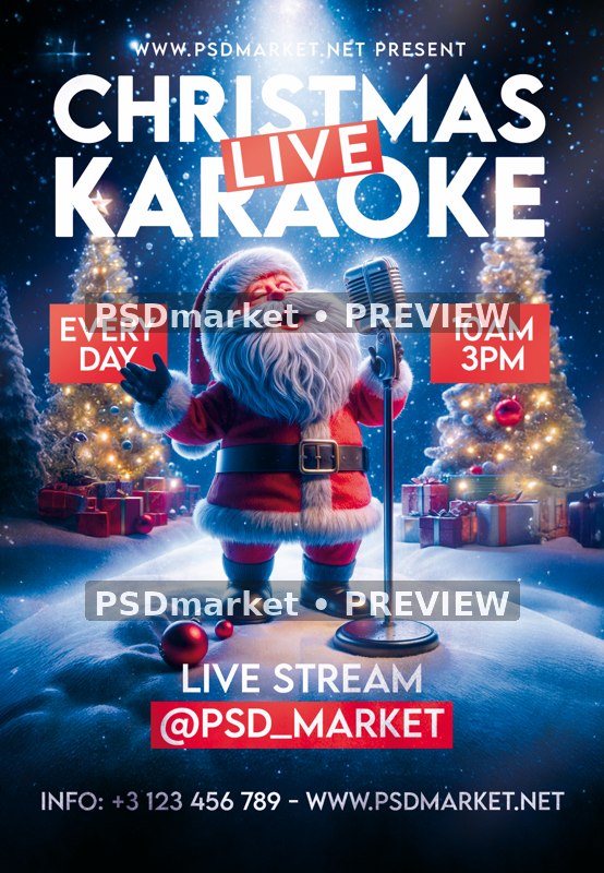 Singing Santa Christmas Karaoke Flyer PSD Template — PSD template preview