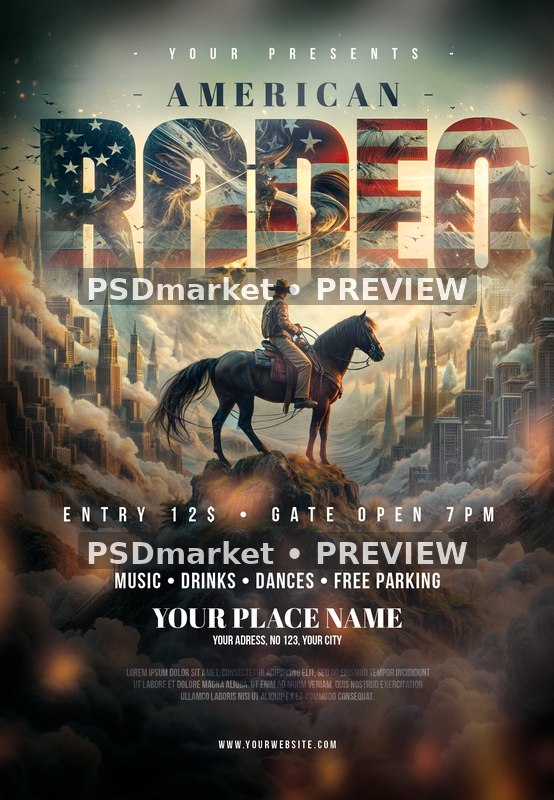 Skyline Rider American Rodeo Flyer PSD Template — PSD template preview
