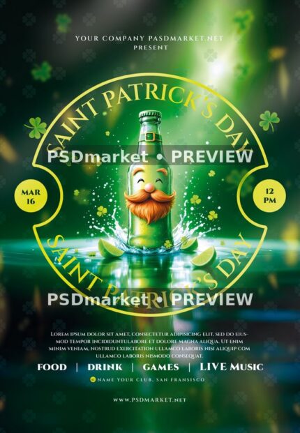 Smiling Bottle Saint Patrick's Day Flyer — watermarked source artwork preview