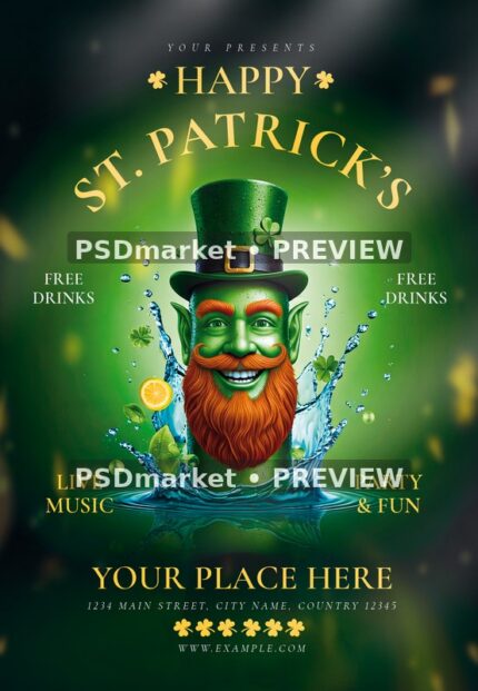 Smiling Leprechaun Glass St. Patrick's Flyer — watermarked source artwork preview