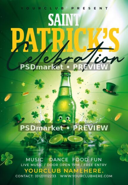 Smiling Lime Bottle Saint Patrick Celebration Flyer — watermarked source artwork preview