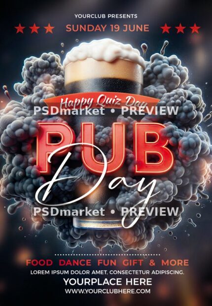 Smoke Cloud Pub Quiz Day Flyer — reduced watermarked source artwork preview