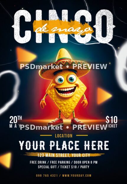 Sombrero Nacho Cinco de Mayo Event Flyer PSD Template — PSD template preview