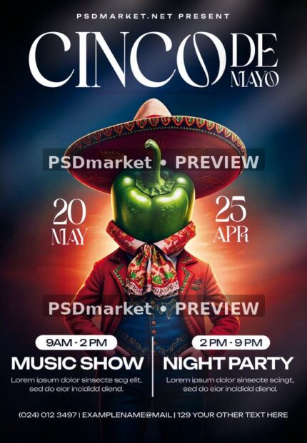 Sombrero Pepper Cinco de Mayo Party Flyer PSD Template — PSD template preview