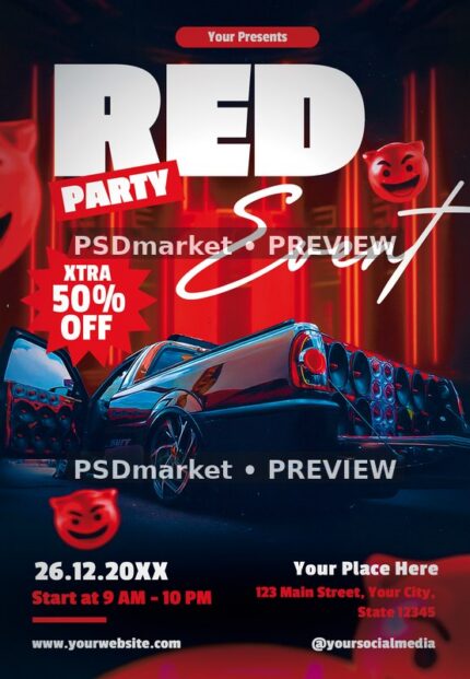 Speaker Car Red Party Event Flyer — supplied source artwork preview