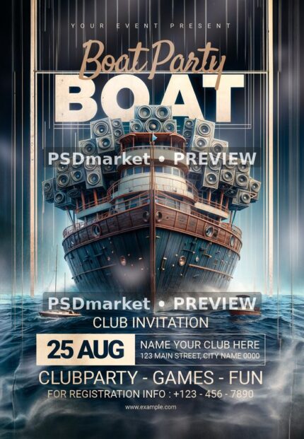 Speaker Ship Boat Party Invitation Flyer PSD Template — PSD template preview