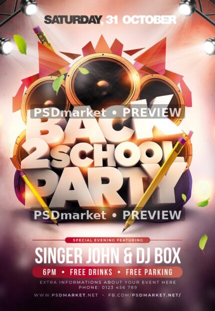 Speakers and Pencils School Party Flyer — reduced watermarked preview of the supplied artwork