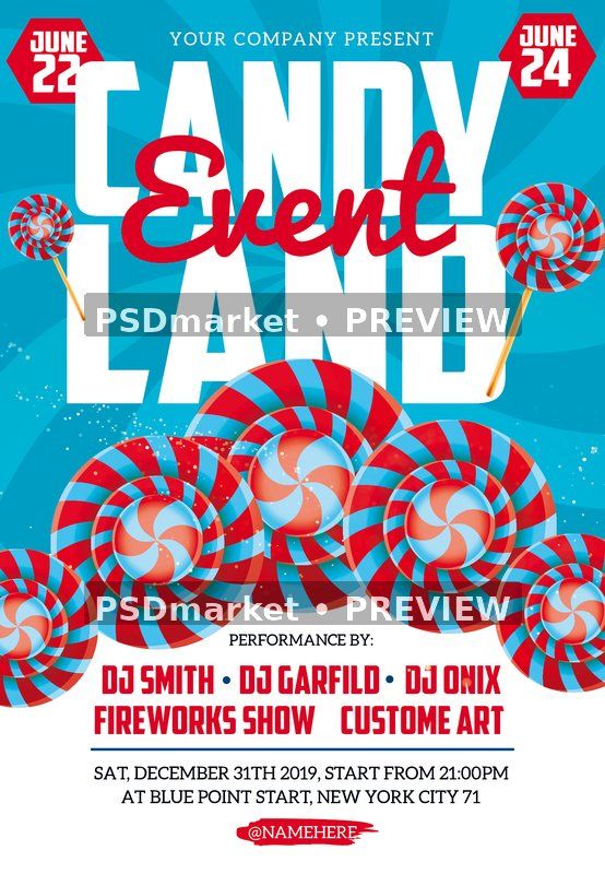 Spiral Lollipop Candy Land Event Flyer PSD Template — PSD template preview