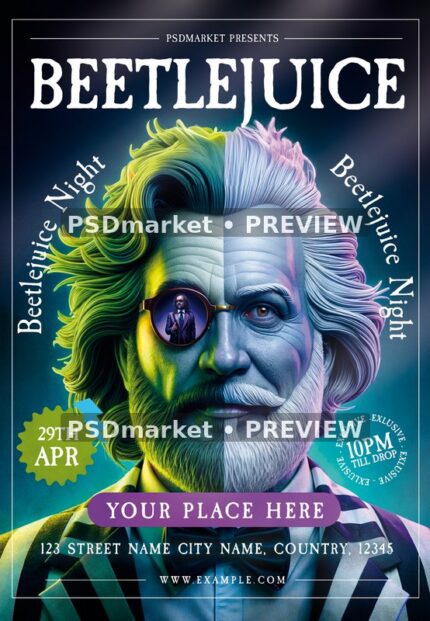 Split Color Beetlejuice Night Flyer — reduced watermarked source artwork preview