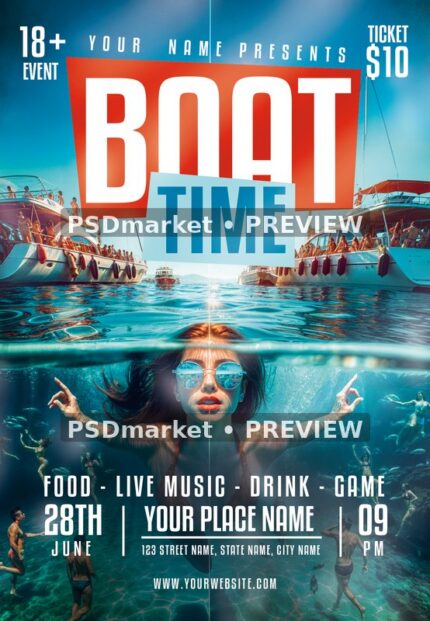 Split Waterline Boat Time Flyer PSD Template — PSD template preview