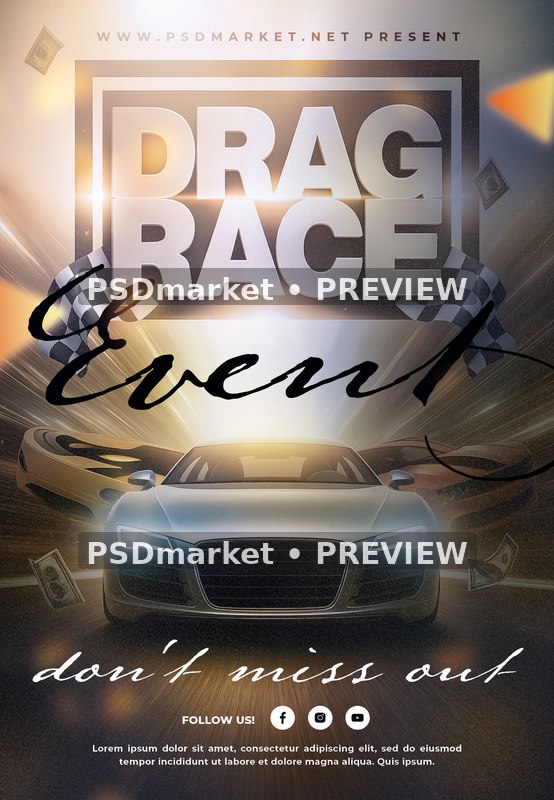 Sports Car Lineup Drag Race Event Flyer PSD Template — PSD template preview