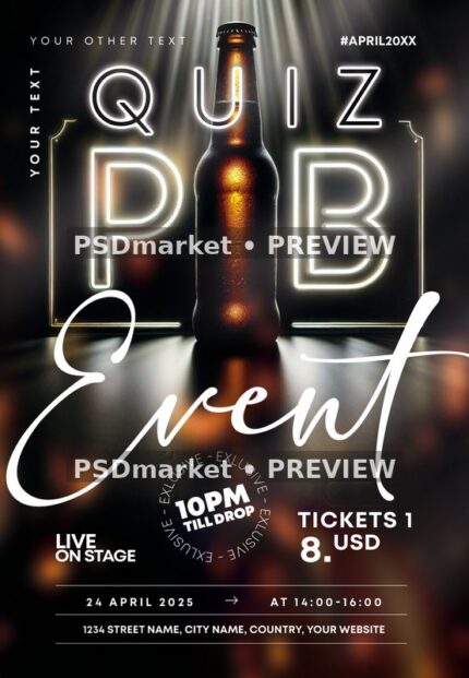 Spotlight Bottle Pub Quiz Event Flyer — reduced watermarked source artwork preview