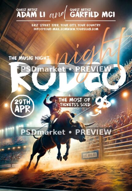 Spotlight Bull Rodeo Night Flyer PSD Template — PSD template preview