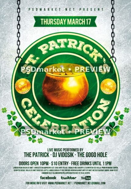 St Patricks Celebration Hanging Sign Flyer with two horizontal PSDmarket preview watermarks