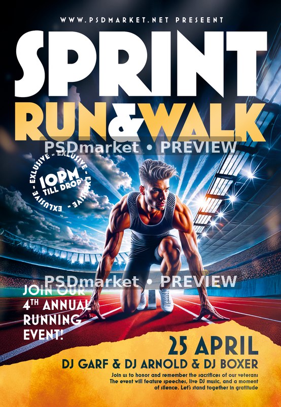 Stadium Sprint Run and Walk Flyer PSD Template — PSD template preview