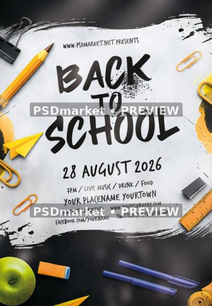 Stationery Paper Back to School Flyer PSD Template — PSD template preview