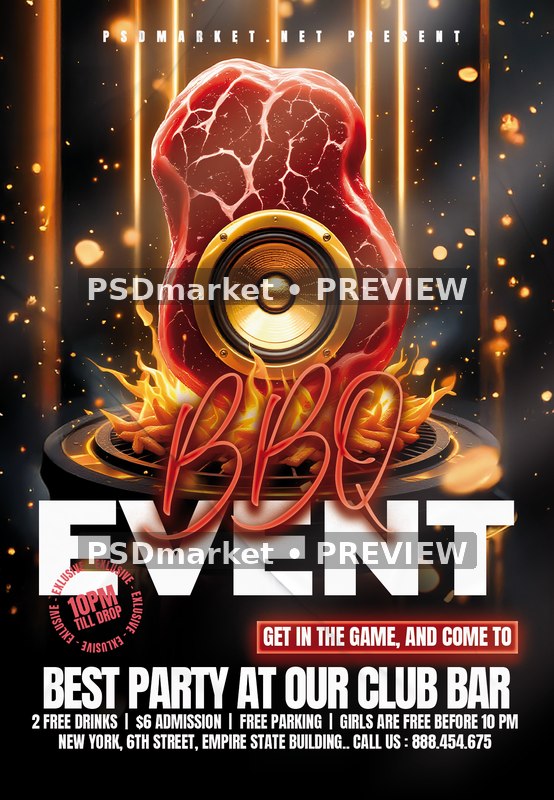 Steak Speaker BBQ Event Flyer PSD Template — PSD template preview