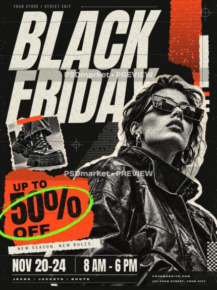 STREET EDIT Black Friday Collage Flyer PSD and SVG Template — PSD template preview