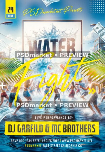 Street Splash Water Fight Flyer PSD Template — PSD template preview