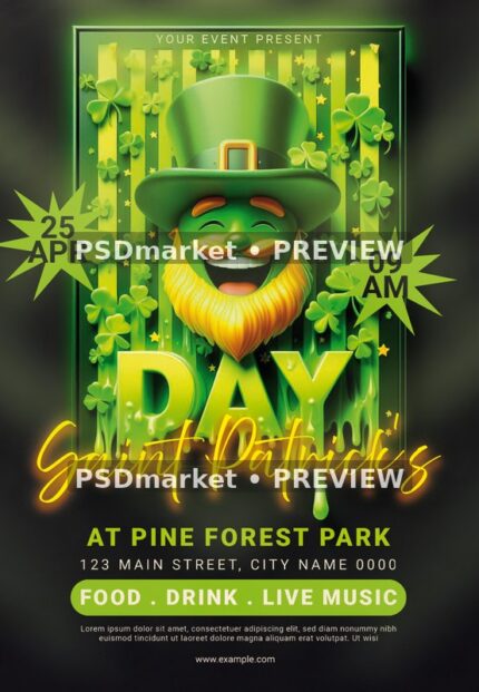Striped Green Leprechaun Saint Patrick's Day Flyer — reduced watermarked source artwork preview