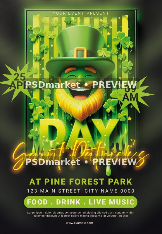 Striped Green Leprechaun Saint Patrick's Day Flyer PSD Template — PSD template preview
