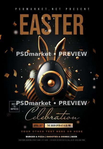 Striped Speaker Egg Easter Celebration Flyer — watermarked source artwork preview