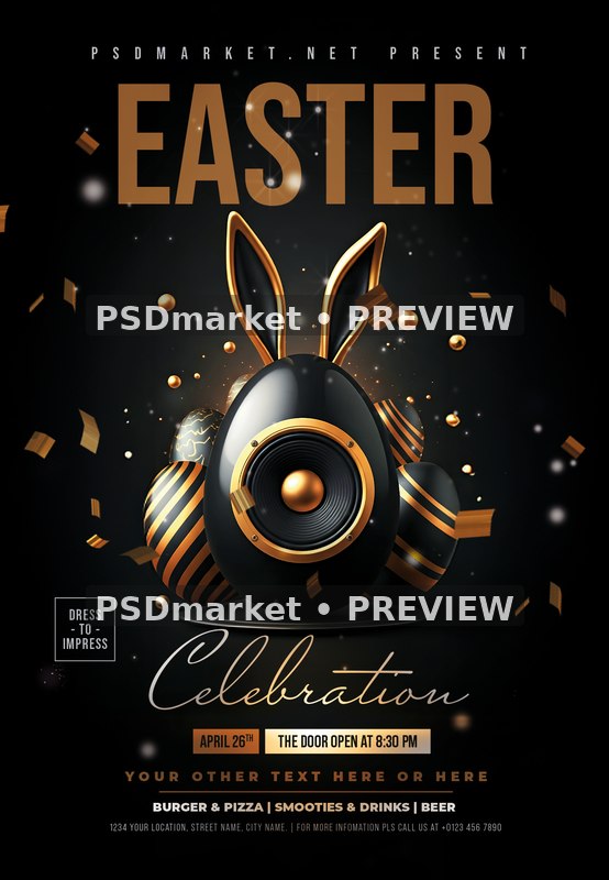 Striped Speaker Egg Easter Celebration Flyer PSD Template — PSD template preview