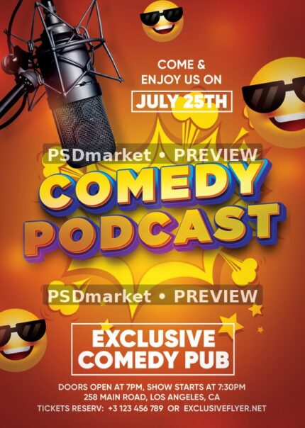 Studio Microphone Comedy Podcast Flyer — reduced watermarked source artwork preview