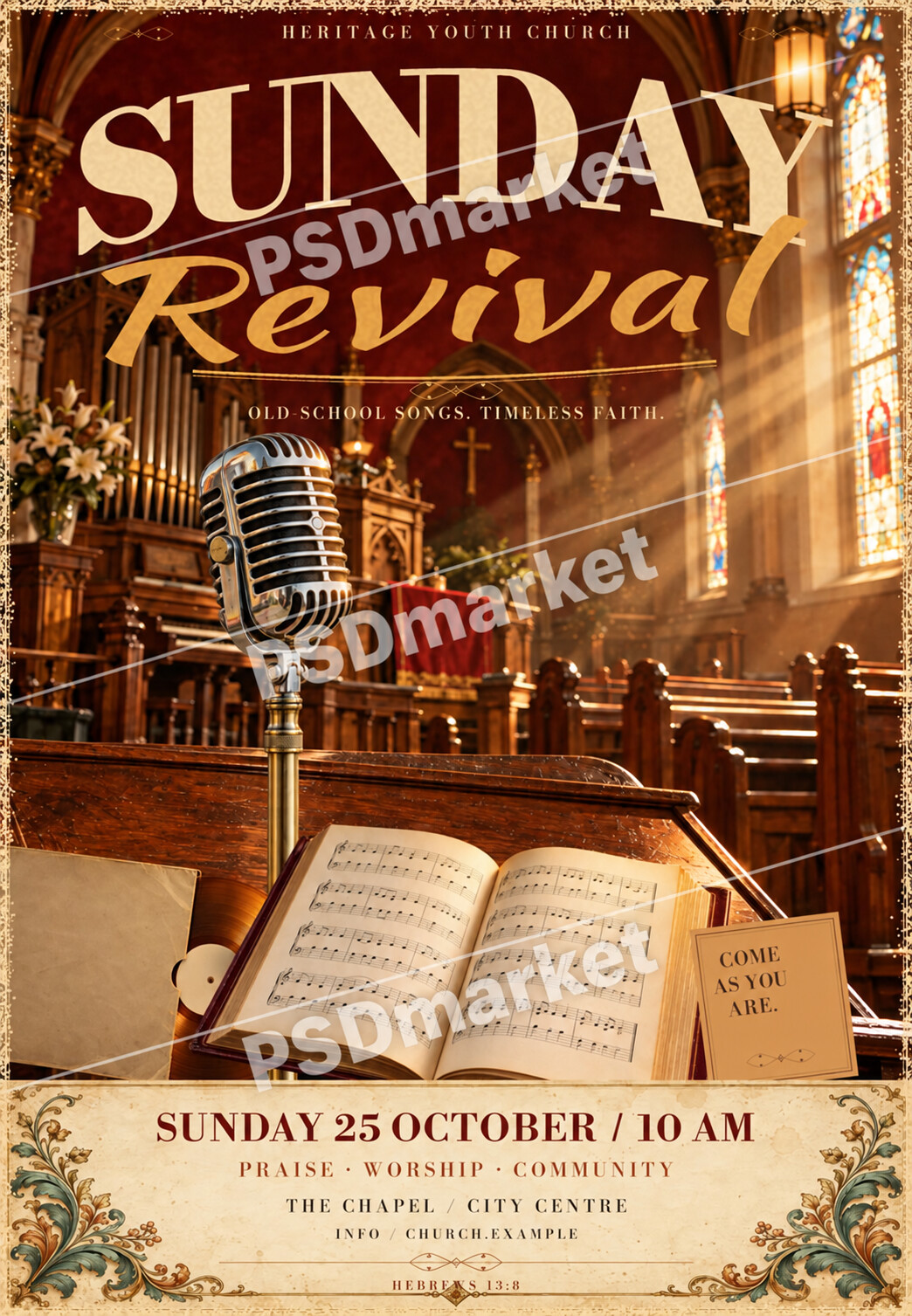 Sunday Revival Vintage Church Flyer PSD Template — PSD template preview