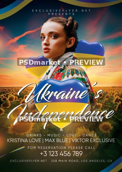 Sunflower Portrait Ukraine Independence Flyer PSD Template — PSD template preview