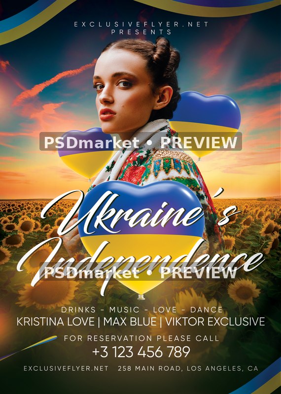 Sunflower Portrait Ukraine Independence Flyer PSD Template — PSD template preview